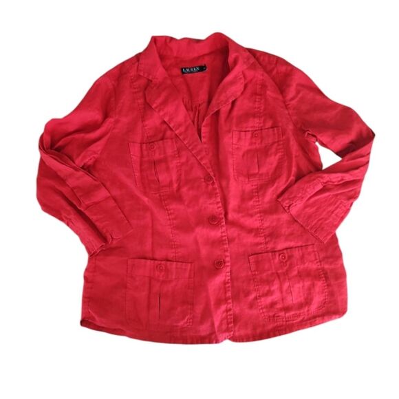 Lauren Ralph Lauren Red 100% Linen Blazer Jacket Women’s 18W Holiday Resort Chic - Picture 4 of 13